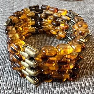 Expressive Faux Amber and Golden Bronze Stretchy Beaded Bracelet